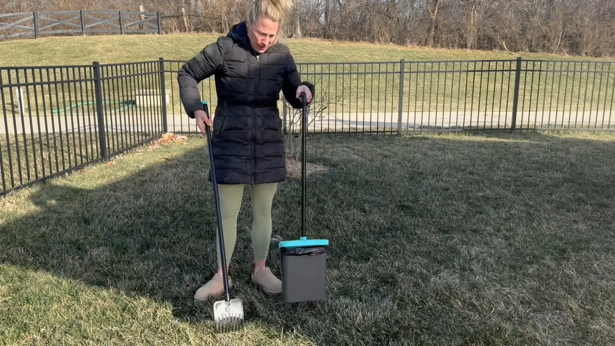 46" Pooper Scooper Swivel Bin & Rake for Large Small Dogs with Bag Attachment, Long Handle Poop Scooper with Lid for Yard (Orange)