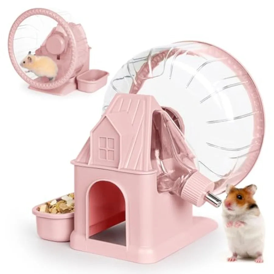 4 in 1 Quiet Hamster Exercise Wheel, Multi Functional Hamster House with Running Wheel, Water Bottle, Food Bowl and Hideout, Sm