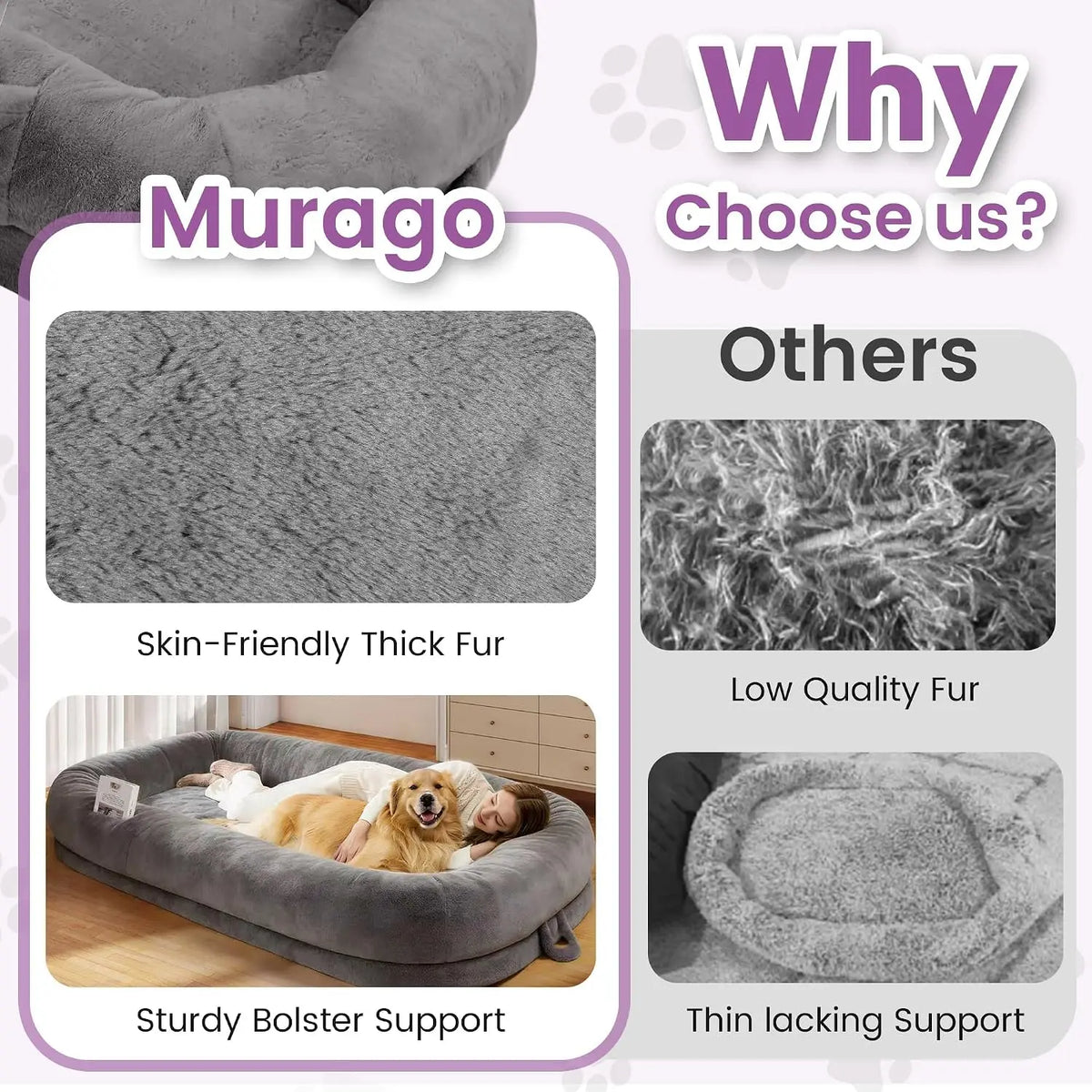 Murago Human Dog Bed for Adults, 71"x43"x10", Light Grey