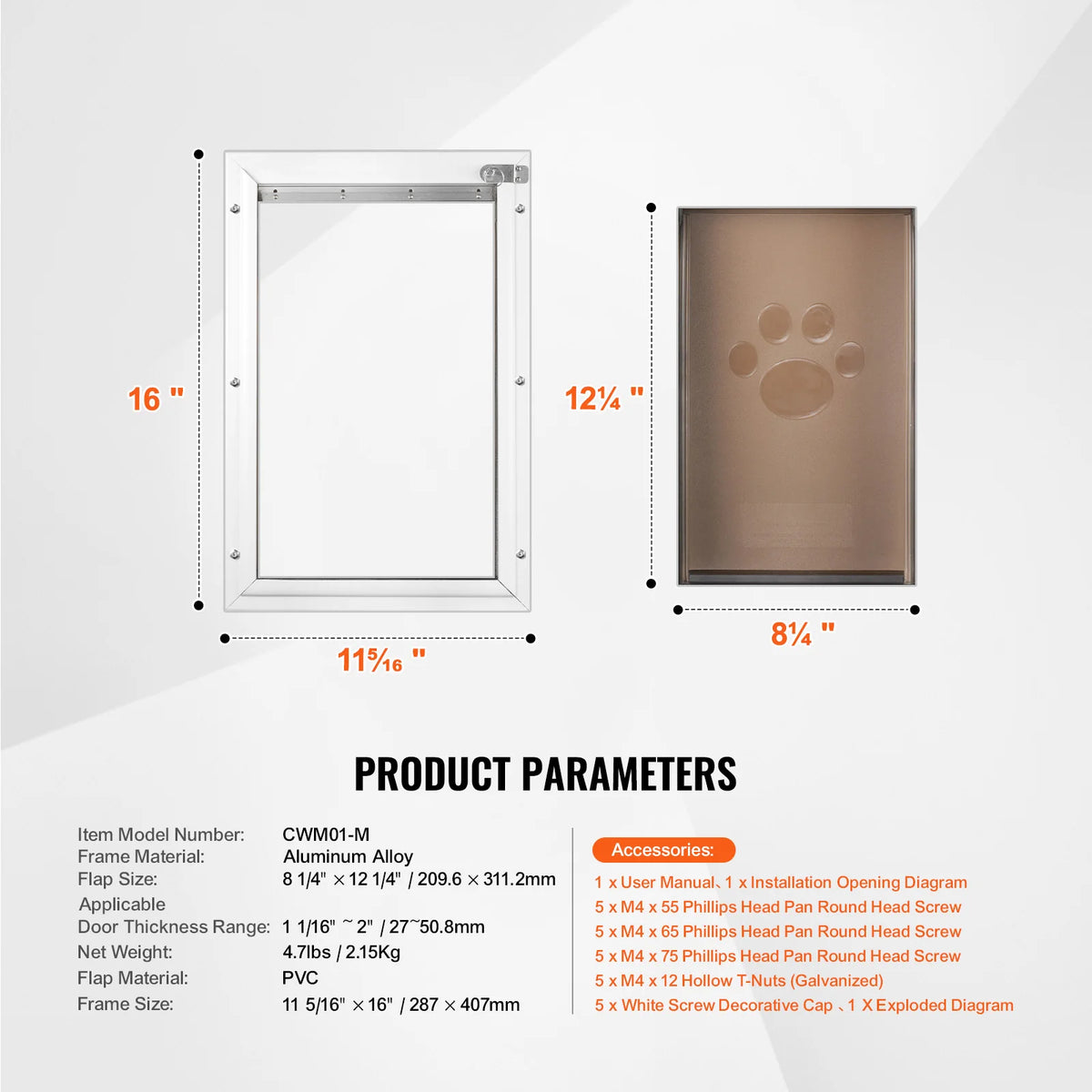 SucceBuy Pet Door M/L/XL with Magnetic Flaps and Metal Frame Strong and Weatherproof Easy In-and-Out Access for Doggies White