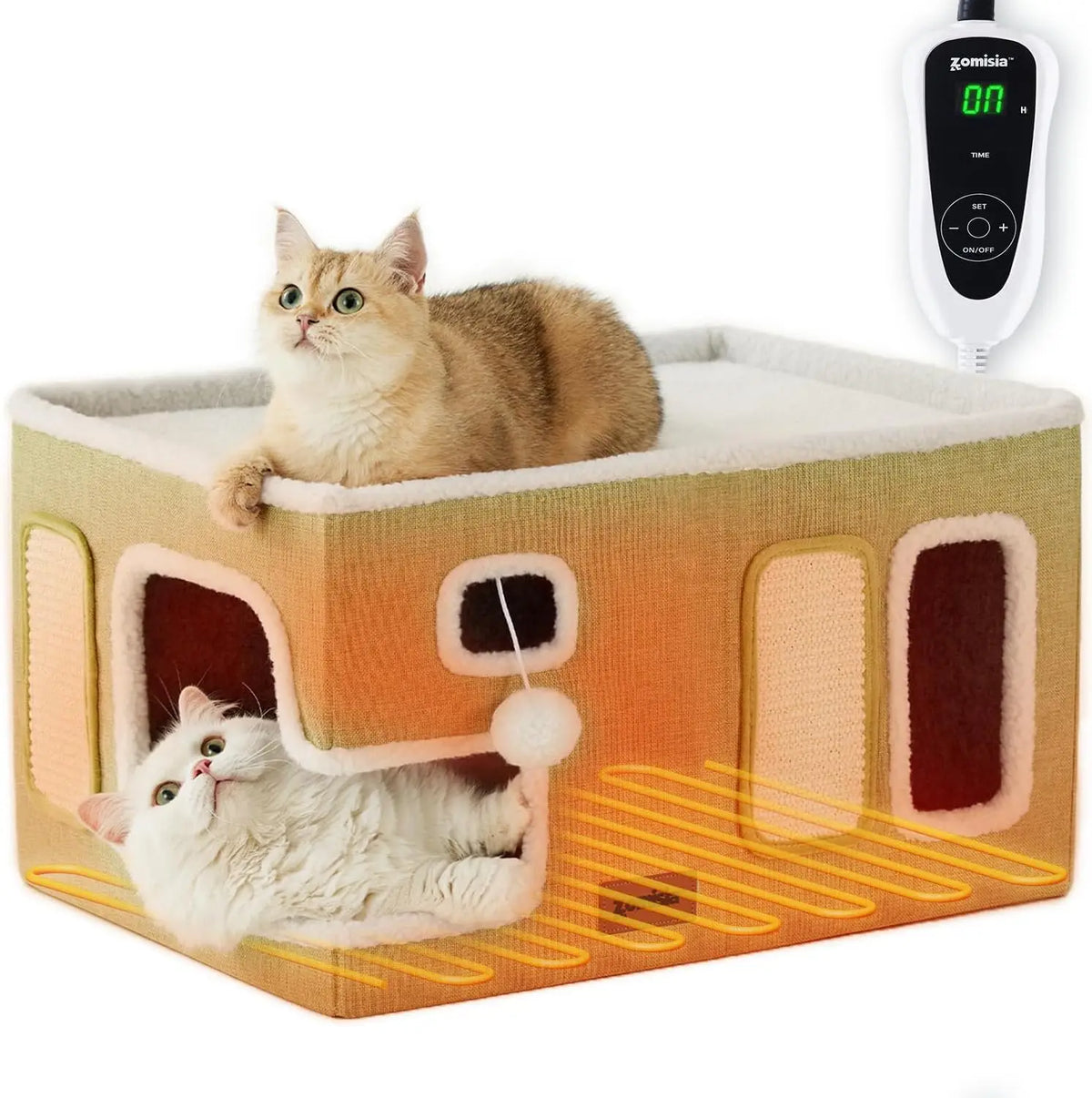 ZOMISIA Heated Cat House Bed for Indoor Cats, Cat Hideway Cube for Sleeping