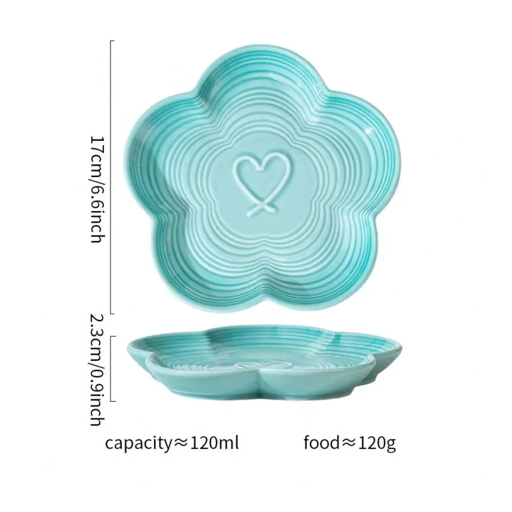 Flower Ceramic Pet Feeding Bowl With Bamboo Stand, Elevated Cat Bowl, Wide Shallow, AntiVomit, WhiskerFriendly Raised Dish For