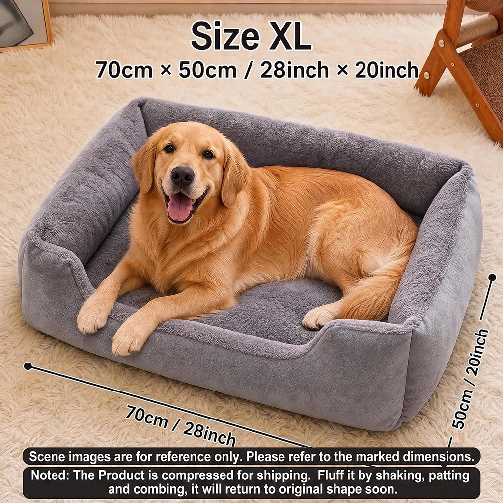 Pet Bed Winter Warm Plush, Soft Fluffy Dog Sofa with Raised Edges, Orthopedic Puppy Sleeping Mat for Small Medium Large Pet