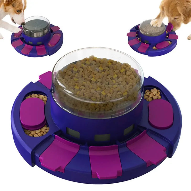 Dog Puzzle Toy, Interactive Slow Feeder for IQ Training and Mental Stimulation, Press & Slide Food Dispenser Disc with Level 1 & 2 Difficulty, Fun Enrichment Toy for Small Medium Large Dogs
