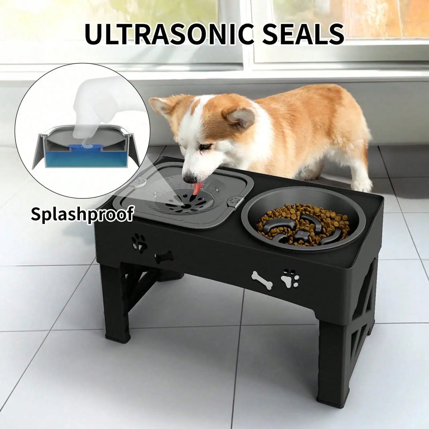 Raised Dog Bowl Stand Anti Slip Feet Double Feeder For Small Medium Large Dogs Cats Pet Bowls