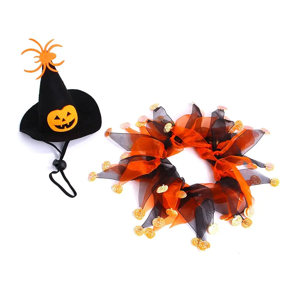 Cat Witch Halloween Costume Suit, Small Dogs & Cats Tutu Collar and Witch Pumpkin Hat Cute Costume Suit Kitten Outfit Clothing for Birthday Party Thanksgiving Christmas Holiday
