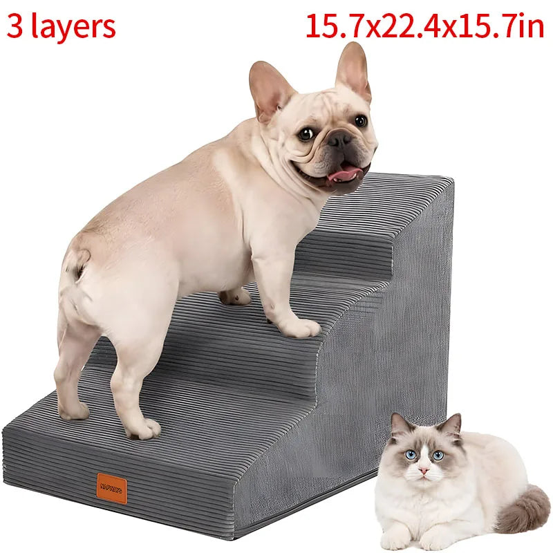 Durable High-density Foam Suitable for Small-sized, Injured and Elderly Pets Curved Pet Stairs 3/4/5 Steps Suitable for Bed/Sofa/Car Removable Outer Cover (with TPU Waterproof Layer) Take Care of The Joints of Cats and Dogs A