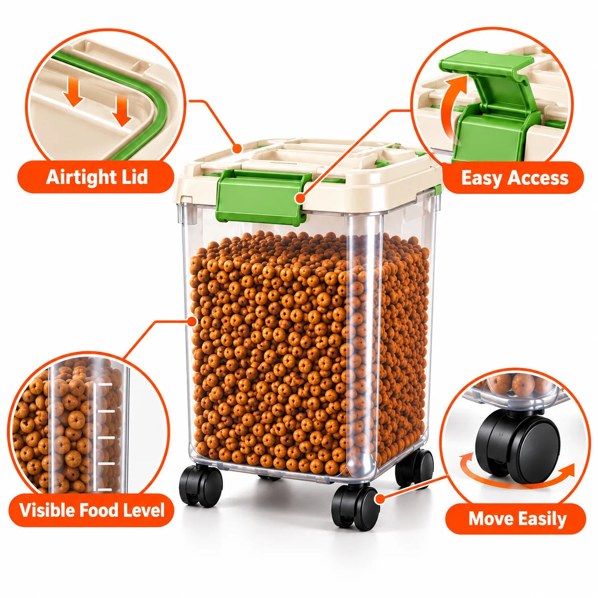 Dog Food Storage Container, 55/33/11Lbs Capacity Options, Large Capacity Transparent Pet Food Storage Box with Scoop, Flip Lid Cat Food Container, Airtight Insect-Proof Kibble Bucket for Dogs And Cats