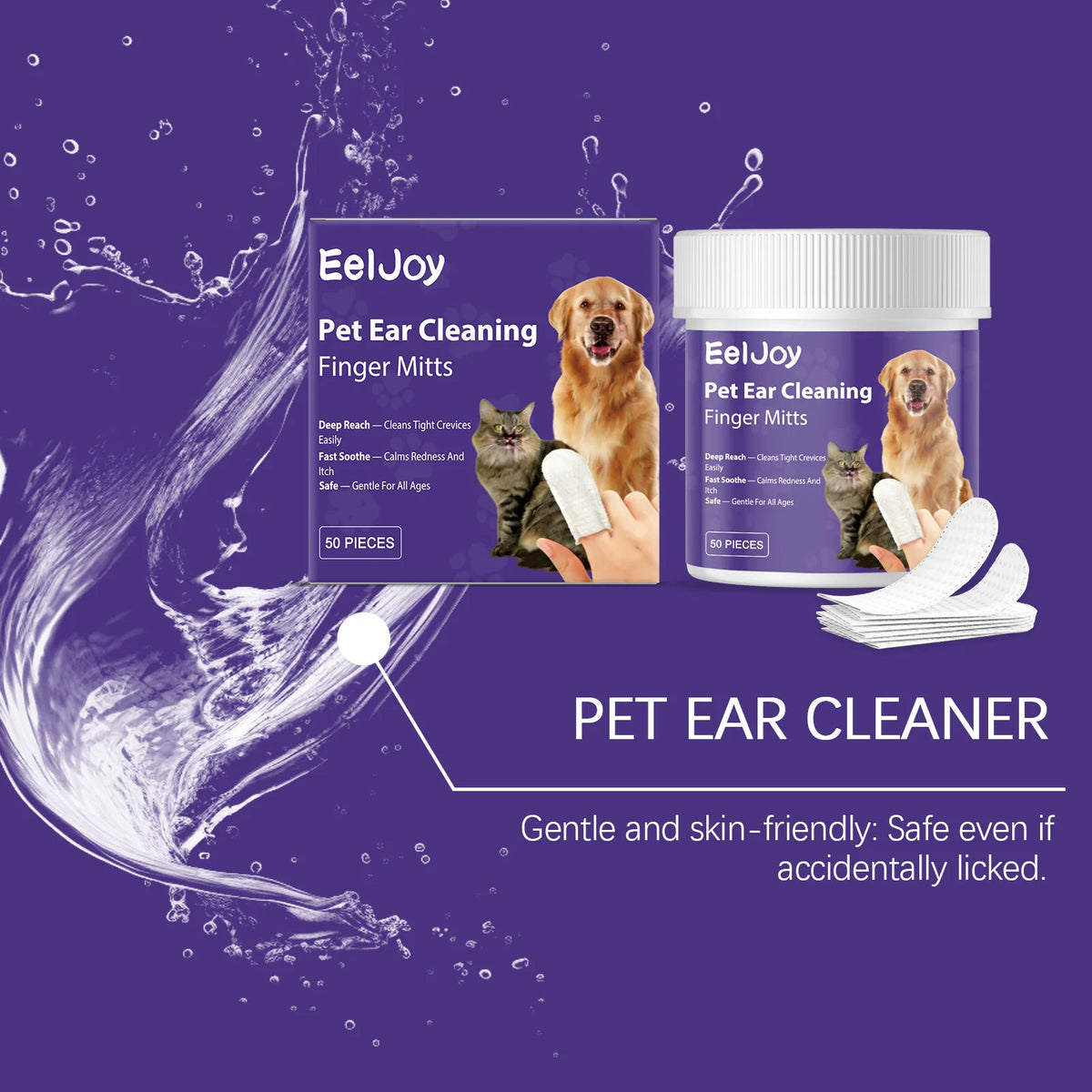 50PCS Pet Ear Cleaning Finger Cots Gentle Formula Daily Cleaning Ear Stains Eliminate Bad Odors Fresh Fragrance Soothing Itching Pet Ear Cleaner Wet Wipe