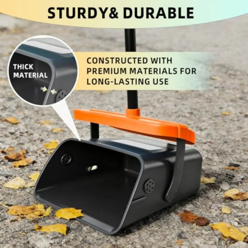 46" Pooper Scooper Swivel Bin & Rake for Large Small Dogs with Bag Attachment, Long Handle Poop Scooper with Lid for Yard (Orange)