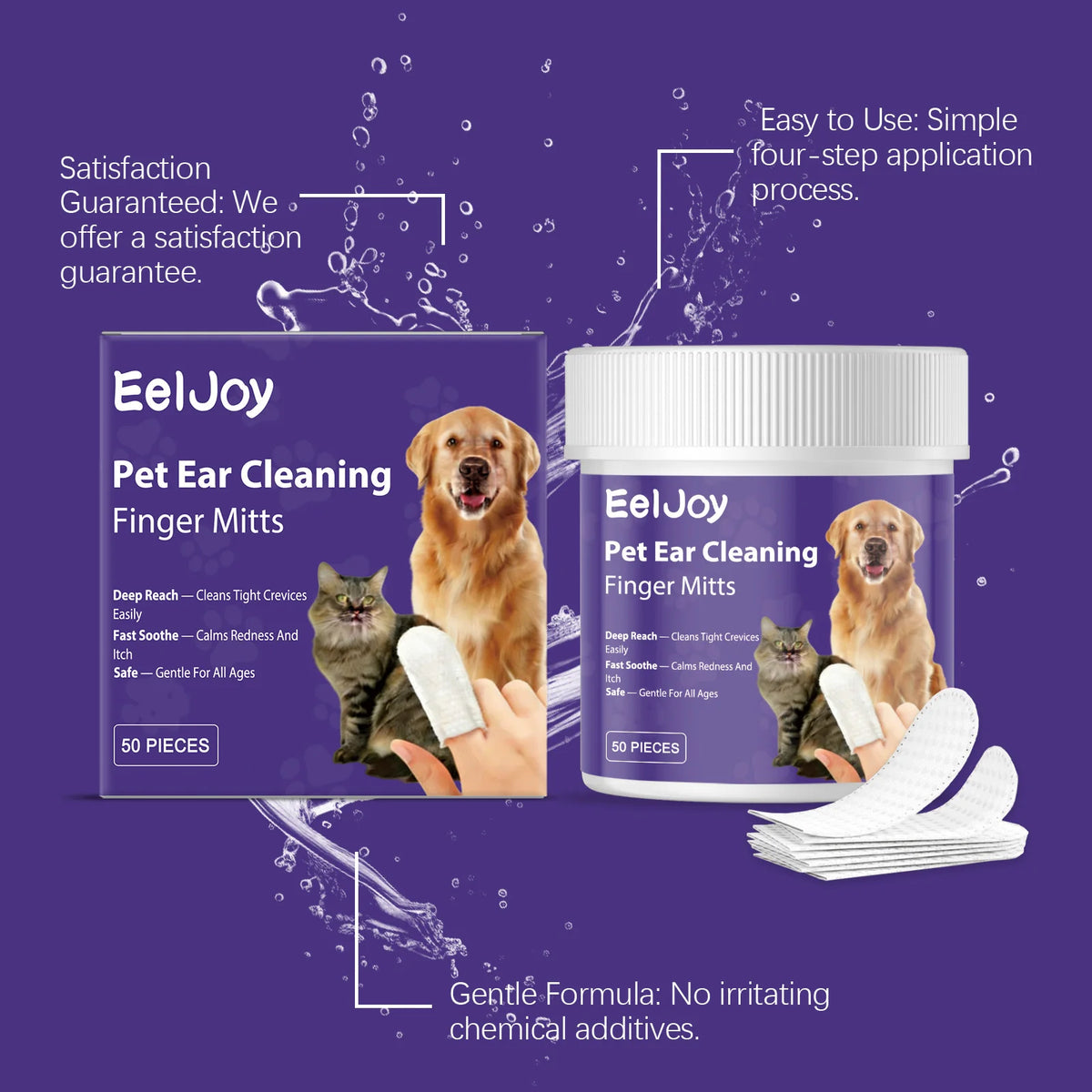 50PCS Pet Ear Cleaning Finger Cots Gentle Formula Daily Cleaning Ear Stains Eliminate Bad Odors Fresh Fragrance Soothing Itching Pet Ear Cleaner Wet Wipe
