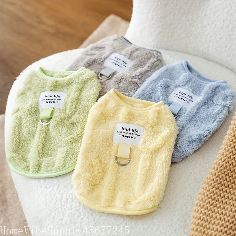 Solid Color Fleece Pet Vest, Easy Pull-On Two Leg Warm Winter Clothes for Dogs Cats, Soft Bear Style Autumn Winter Pet Apparel