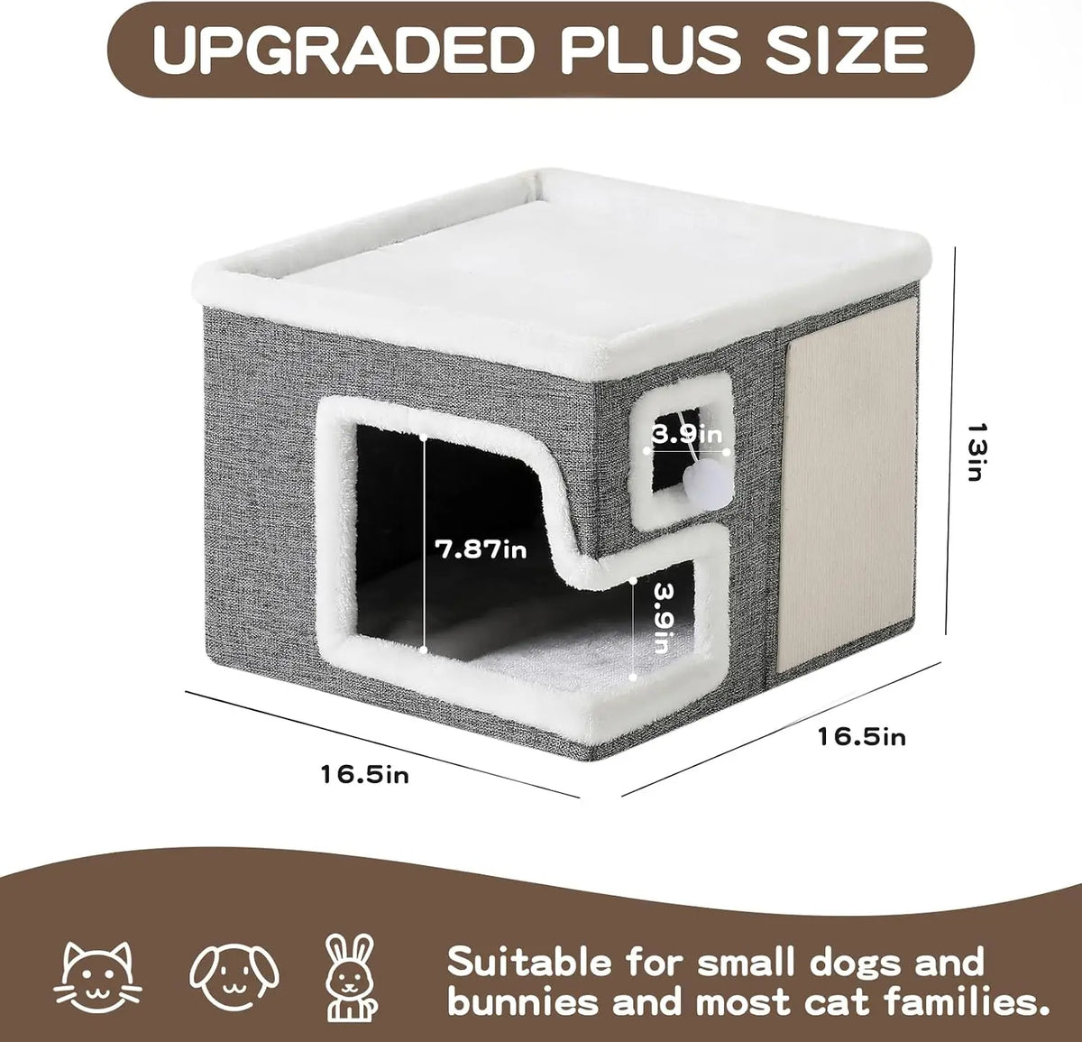 Cat Houses for Indoor Cats, Covered Cat Bed Cave with Scratch Pad
