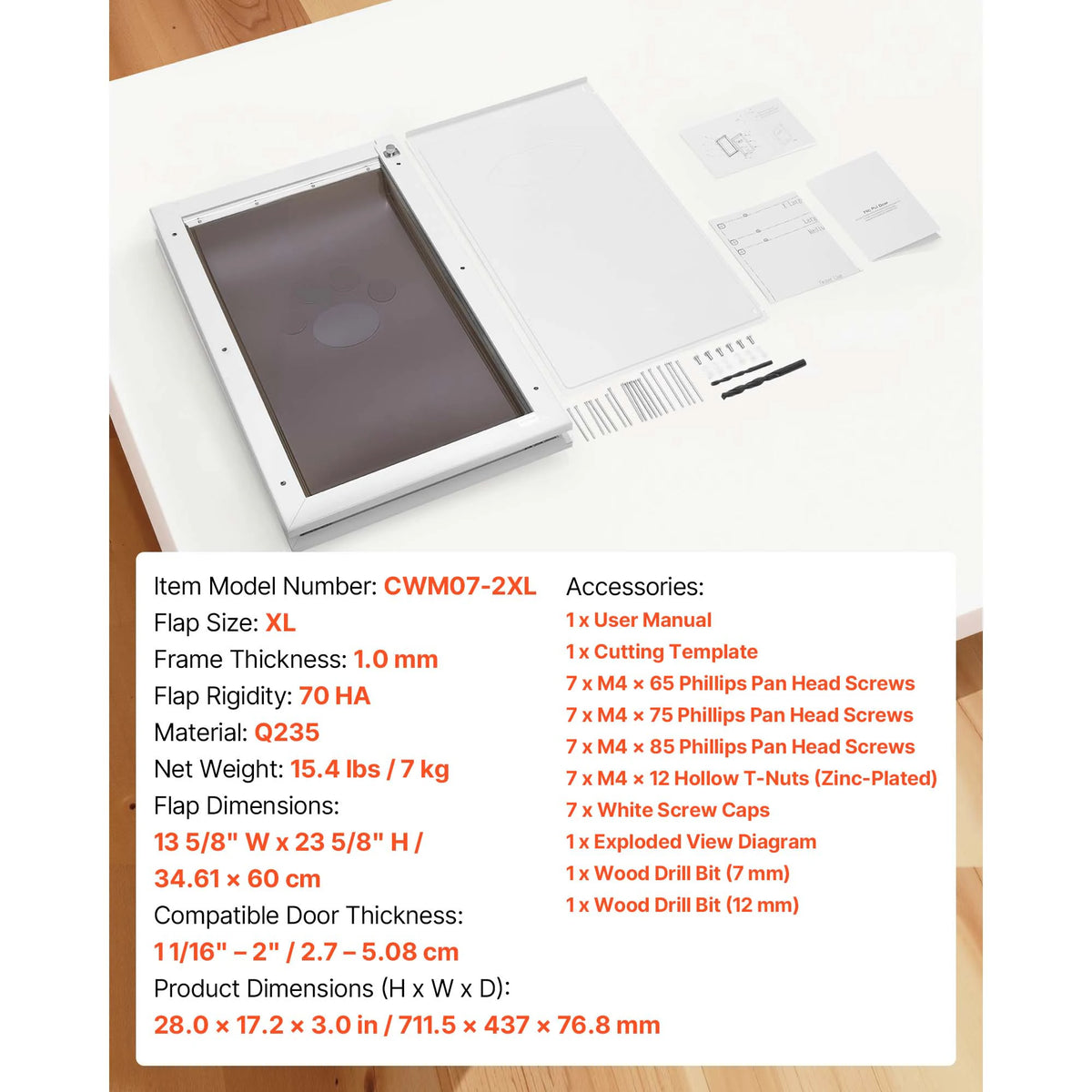 SucceBuy Pet Door M/L/XL with Magnetic Flaps and Metal Frame Strong and Weatherproof Easy In-and-Out Access for Doggies White