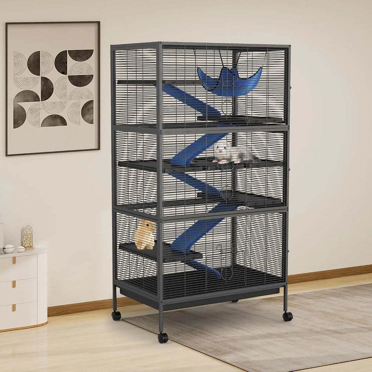 58" Large Ferret Nation Cage – Metal Multi-Level Small Animal Cage with Hammock & 7 Removable Platforms for Sugar Gliders, Guinea Pigs, Chinchillas, Rabbits
