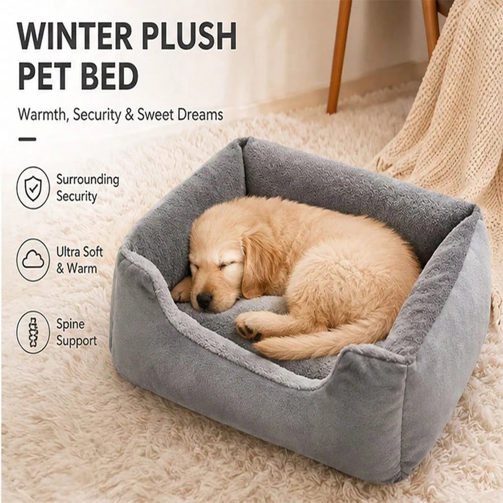 Pet Bed Winter Warm Plush, Soft Fluffy Dog Sofa with Raised Edges, Orthopedic Puppy Sleeping Mat for Small Medium Large Pet