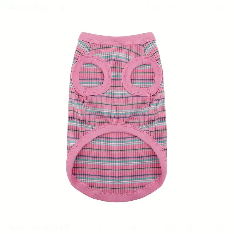 Soft Ribbed Dog Vest Pink Striped Tank for Small to Extra Small Breeds Easy Pullover Style Hand Wash Pet Clothing