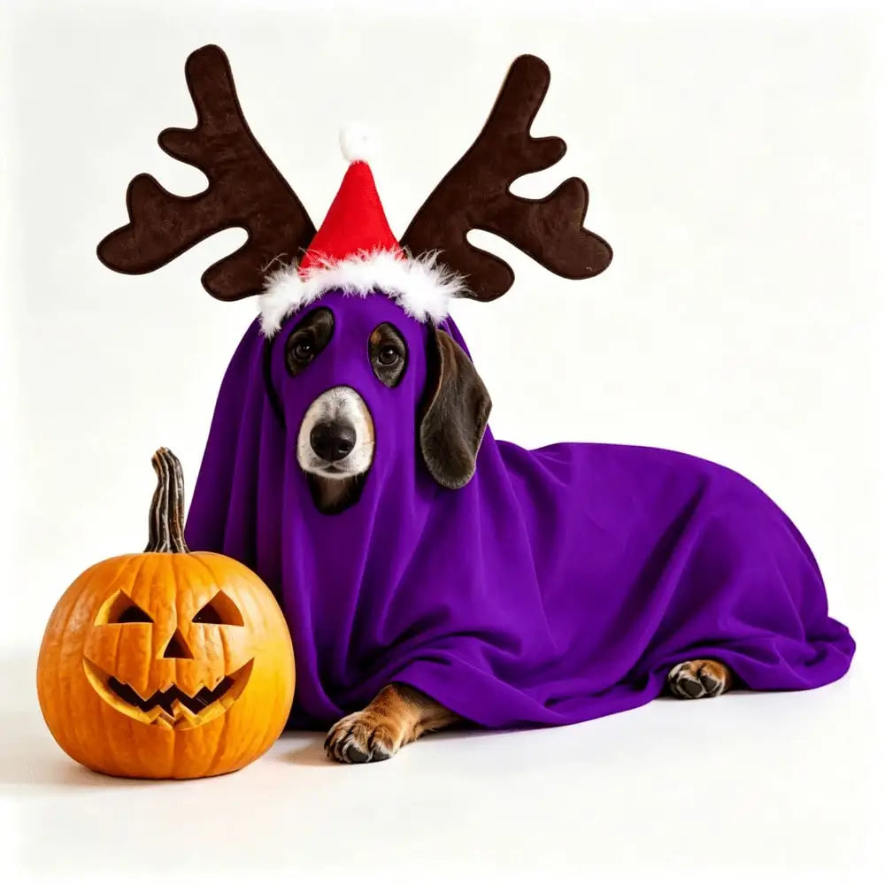 Halloween Ghost-Themed Pet Cape With Reindeer Antlers Headband Costume Set For Medium And Large Dogs Cosplay