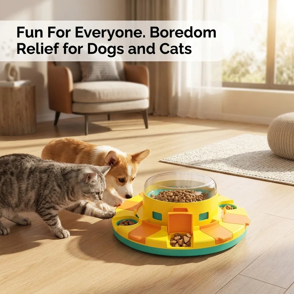 Dog Puzzle Toy, Interactive Slow Feeder for IQ Training and Mental Stimulation, Press & Slide Food Dispenser Disc with Level 1 & 2 Difficulty, Fun Enrichment Toy for Small Medium Large Dogs