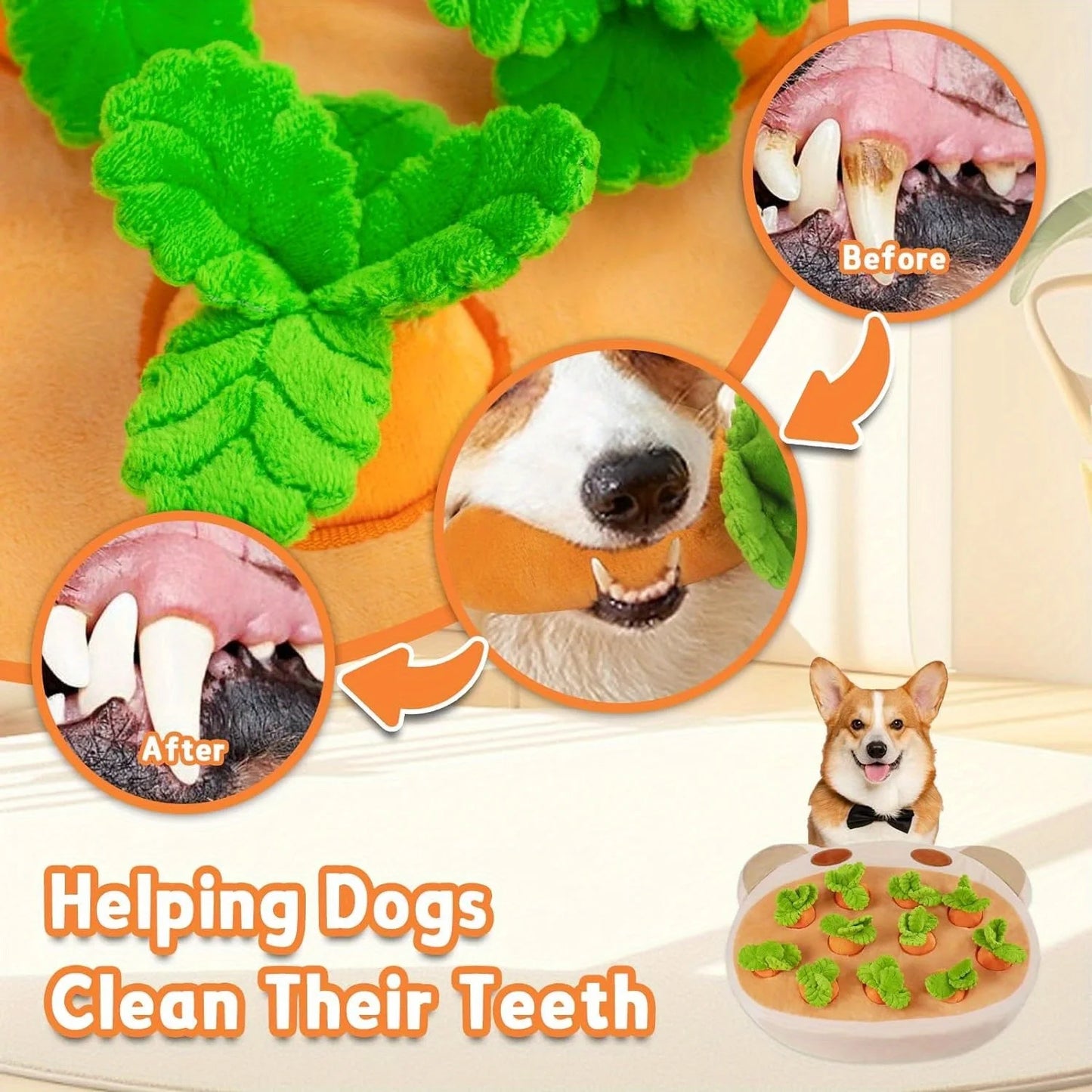 Interactive Hide and Seek Dog Toy with 11 Squeaky Carrots Plush Puzzle for Small and Medium Dogs