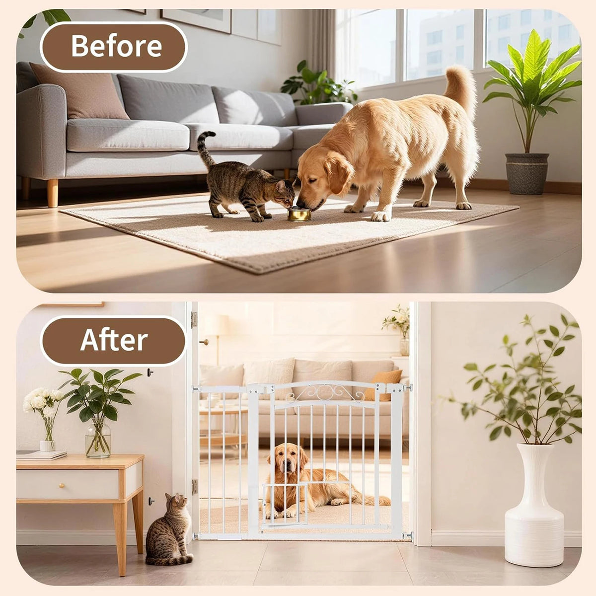 30-41 Inch Pressure Mount Dog Gate, 30in Tall Auto-Close Pet Gate, Double Lock Walk-Through Steel Barrier For Doorways & Stairs