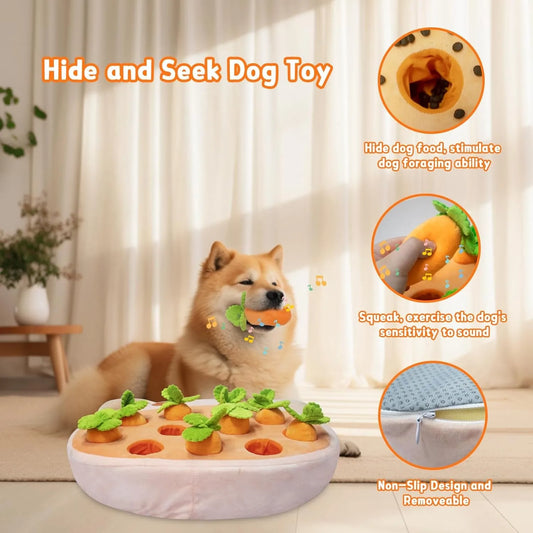 Interactive Hide and Seek Dog Toy with 11 Squeaky Carrots Plush Puzzle for Small and Medium Dogs
