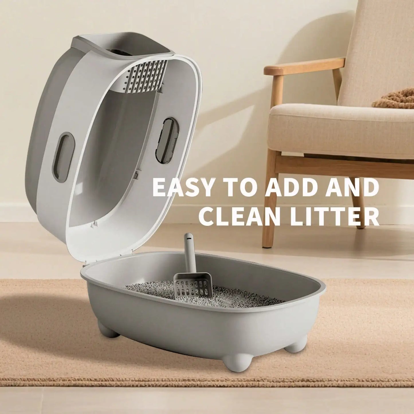 Foldable Cats Litter Box For Home, Enclosed Cats Litter Box With Lid And Scoop, Large Size Anti-Splashing Easy To-Clean, Front Entry And Exit