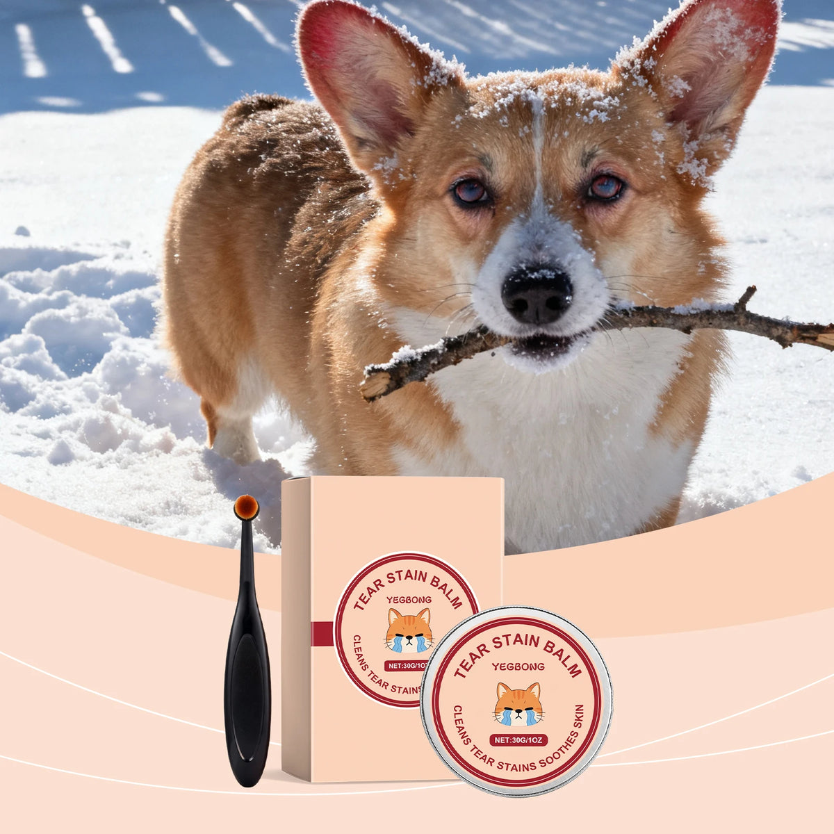 Pet Tear Stain Balm with Brush Dog Cat Eye Perimeter Cleaning Ointment Moisturizing Eye Care Balm