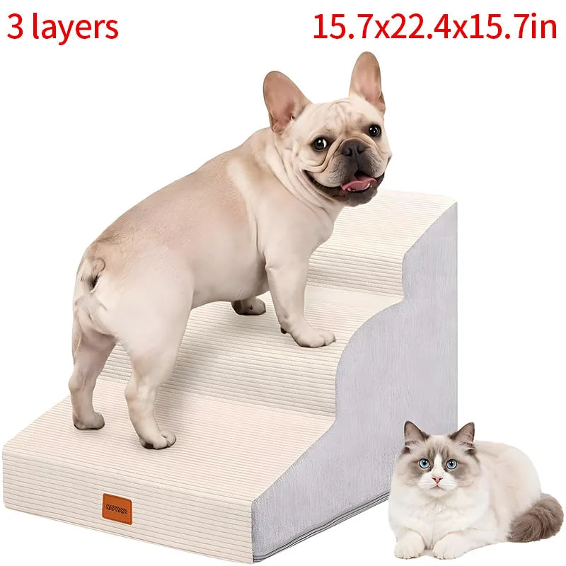 Durable High-density Foam Suitable for Small-sized, Injured and Elderly Pets Curved Pet Stairs 3/4/5 Steps Suitable for Bed/Sofa/Car Removable Outer Cover (with TPU Waterproof Layer) Take Care of The Joints of Cats and Dogs A