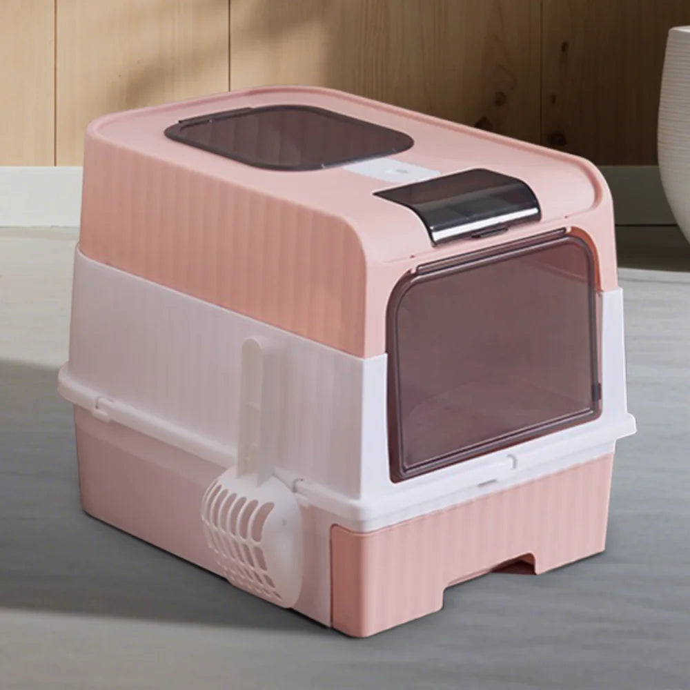 Enclosed Litter Tray - Sifting Scoop Kit, Pet Hygiene Box, Easy Clean Cat Accessories | Apartment Bedroom Bathroom Living Room For Apartment Bedroom Bathroom Living Room
