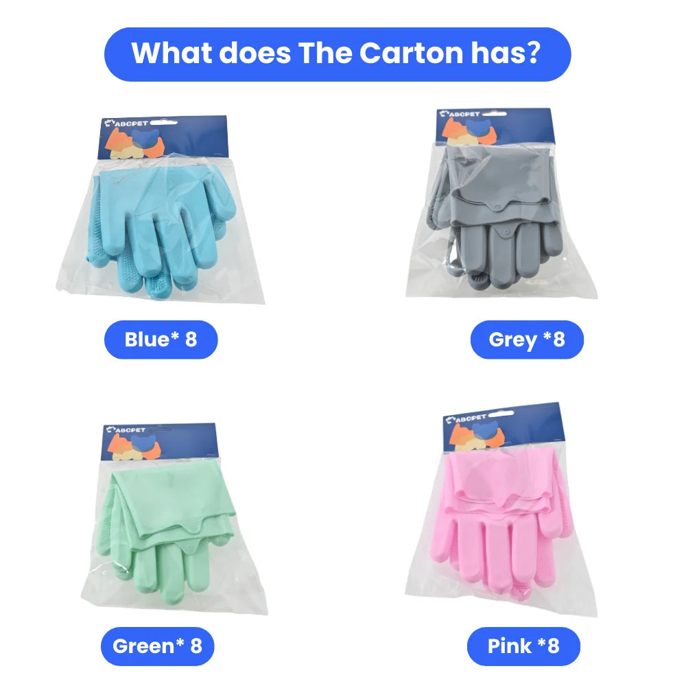 32PCS/Carton Pet Grooming Gloves Silicone Bath Massage Brush for Cats Dogs Hair Removal Cleaning 4 Colors Mixed