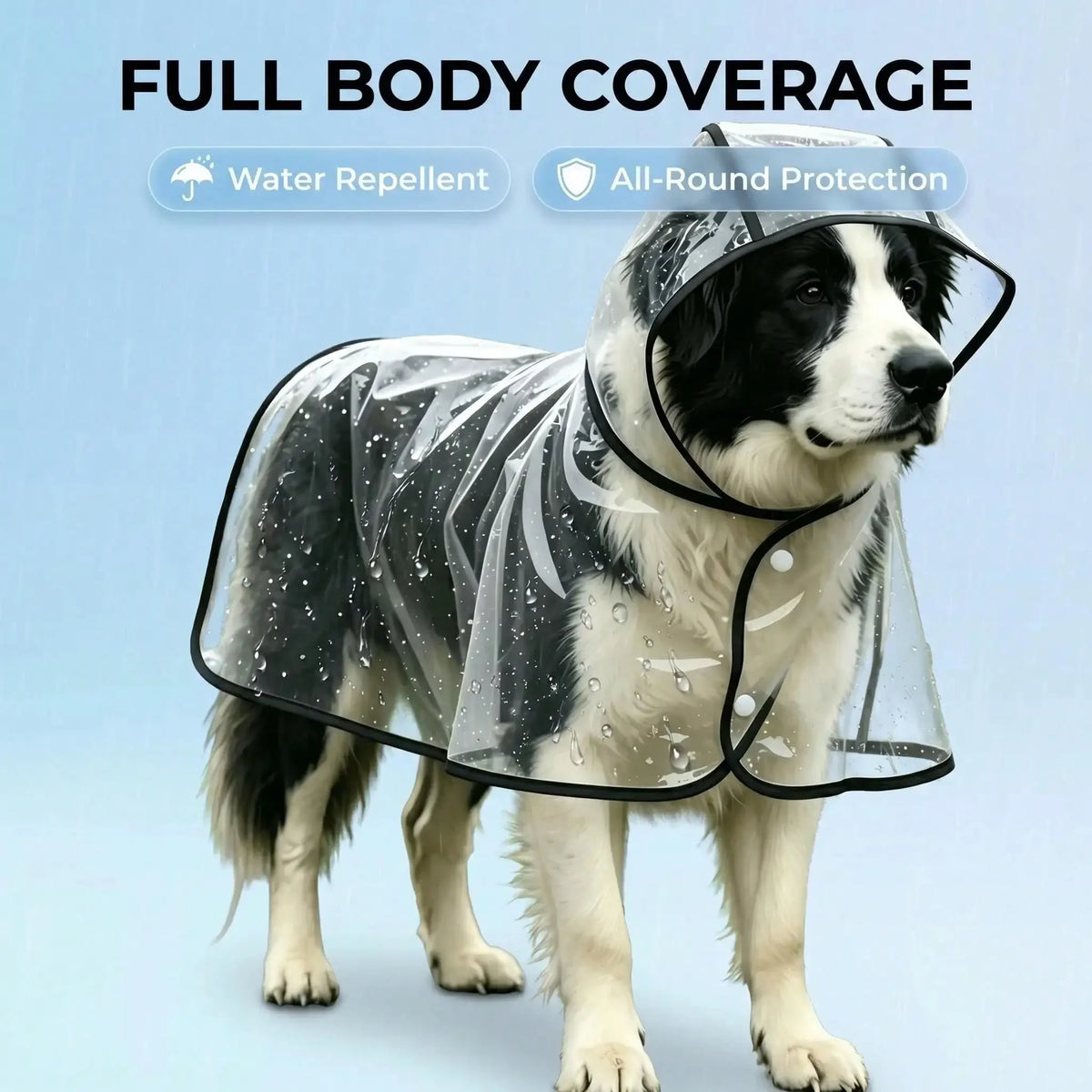 Transparent Dog Raincoat, Waterproof Clear Hooded Dog Rain Poncho With Leash Hole, Lightweight Pet Rain Jacket With Black Trim For Small Medium Large Dogs, Full Body Coverage Rainwear For Outdoor Walking