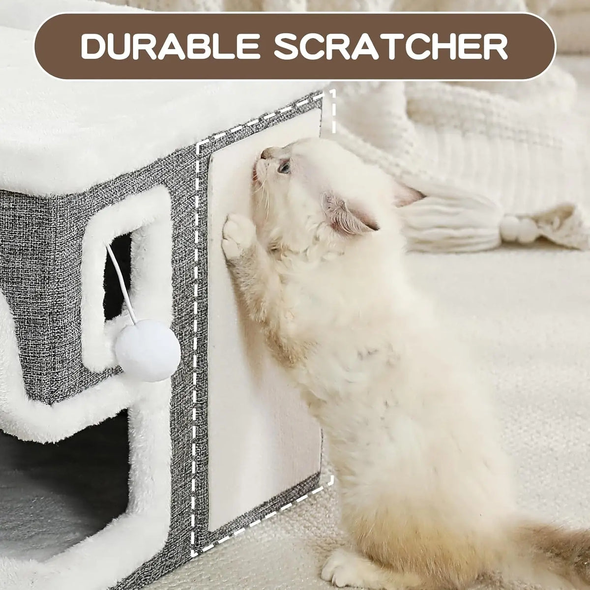 Cat Houses for Indoor Cats, Covered Cat Bed Cave with Scratch Pad