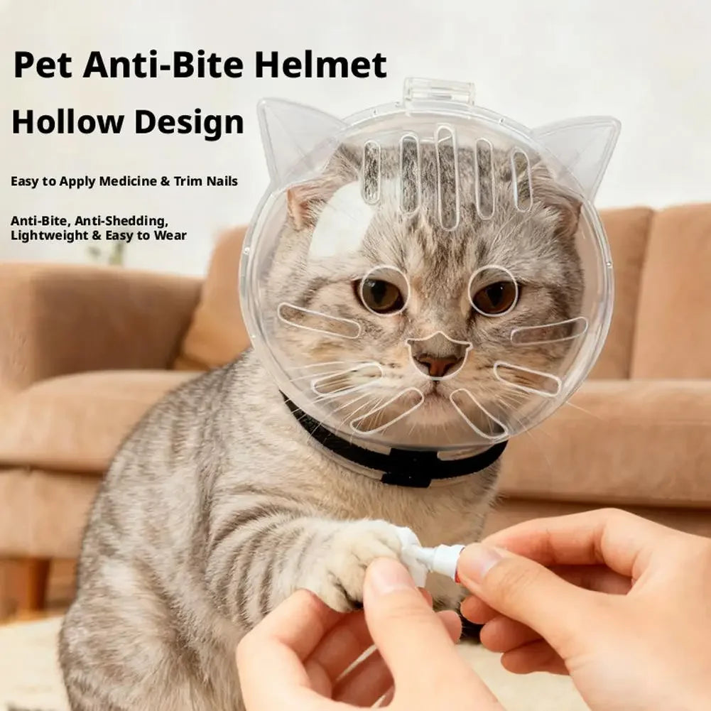 Cat Bubble Helmet, Adjustable Anti Bite Cat Head Cover, Breathable Open Mesh Grooming Hood for Aggressive Cats, Bathing Nail Trimming Vet Visit