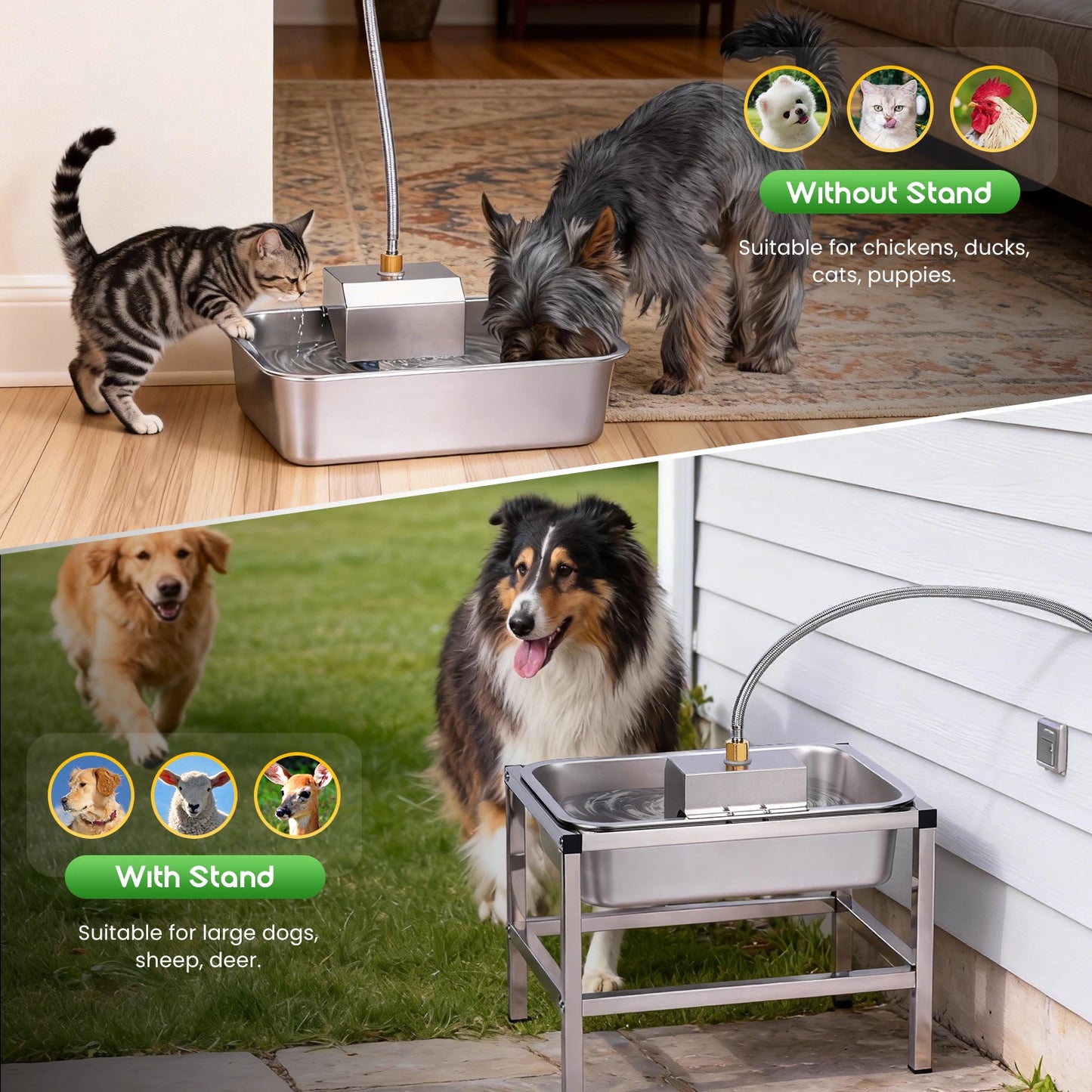 Large Capacity Automatic Elevated Dog Water Bowl With Support - Durable Stainless Steel Raised Dog Bowl with Stand for Large Dogs, Easy to Clean and Assemble for Indoor and Outdoor Use