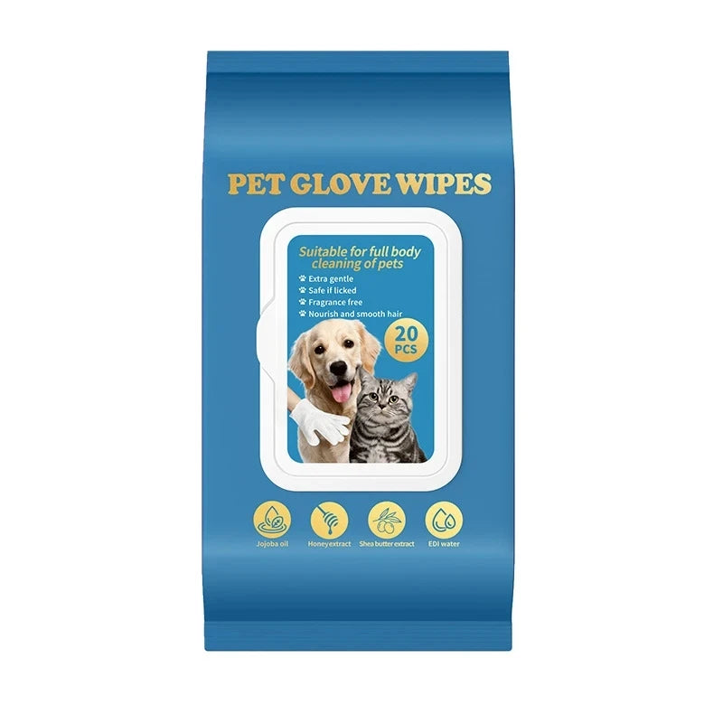 Pet No‑Rinse Glove Wipes for Cats & Dogs, Wash‑Free Disposable Grooming Gloves, Dry Bath Cleaning Wet Gloves Pet Supplies for Bathing Deodorizing
