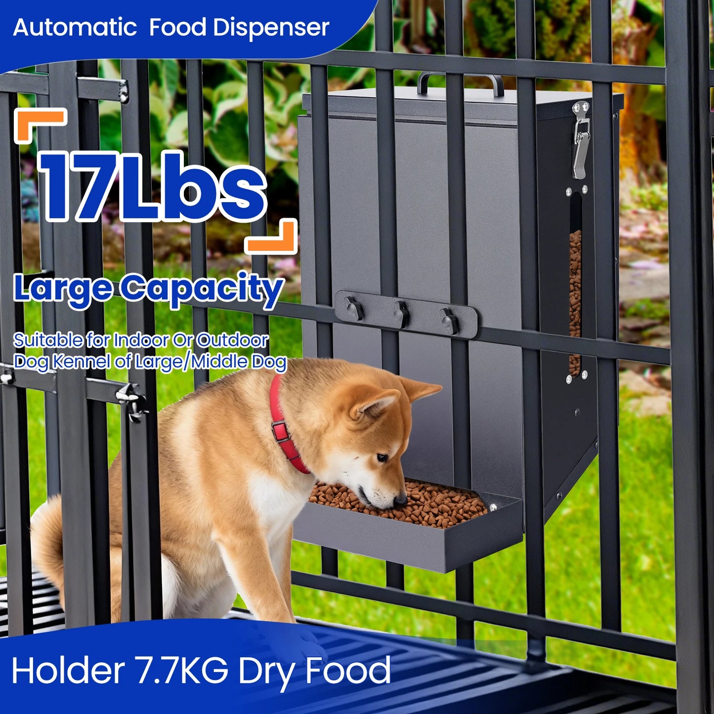 Large Stainless Steel Hanging Dog Bowl Feeder for Crate Cage - No Spill Pet Food Dispenser