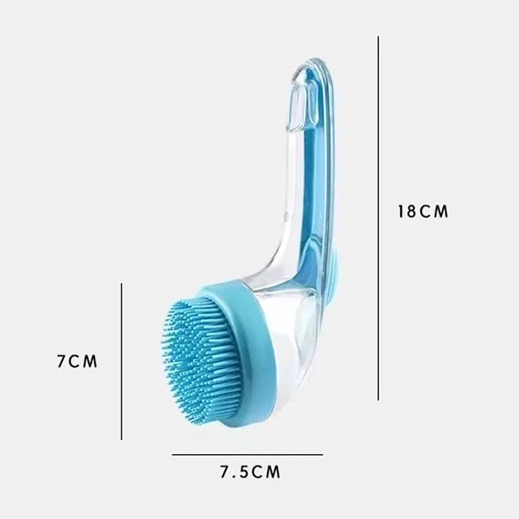 Pet Bath Brush with Shampoo Dispenser for Dogs Cats, Long Handle Soft Silicone Gentle Massage Brush, One Press Soap Dispensing Pet Grooming Bathing Tool