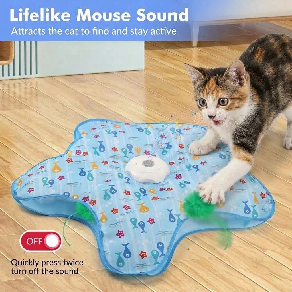 Interactive Cat Toys Rechargeable,Durable Hide And Seek Cat Toys With Moving Concealed Feathers, Squeaky Sound, Automatic Cat Kitten Toy For Indoor Cats & Kittens