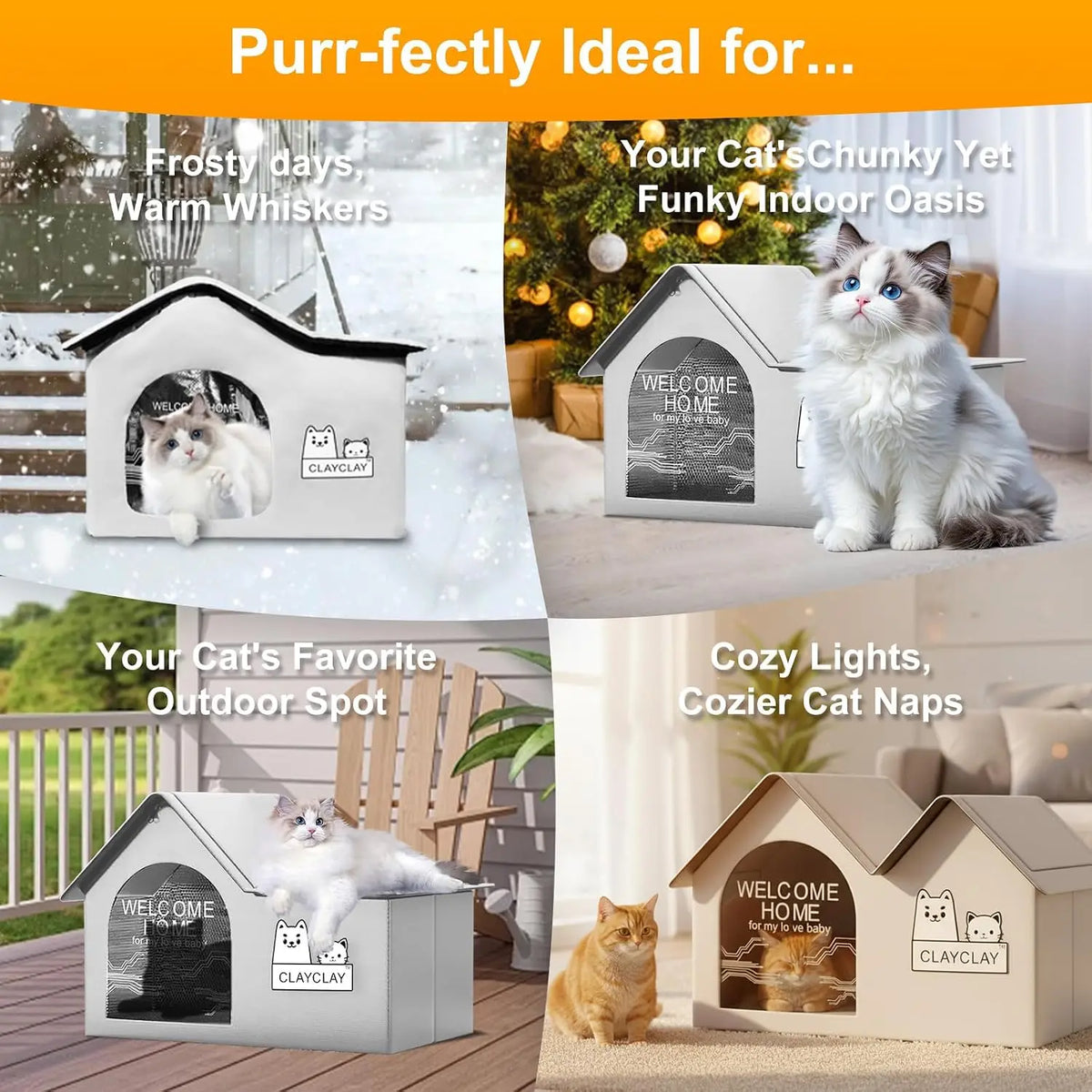 Sturdy Heated Cat House for Winter, Waterproof Insulated Outdoor Cat House with Heating Pad,Weatherproof Warm Feral Cats Shelter for Multiple Cats,Suitable for All Seasons(28"D x 17"W x 18"H)