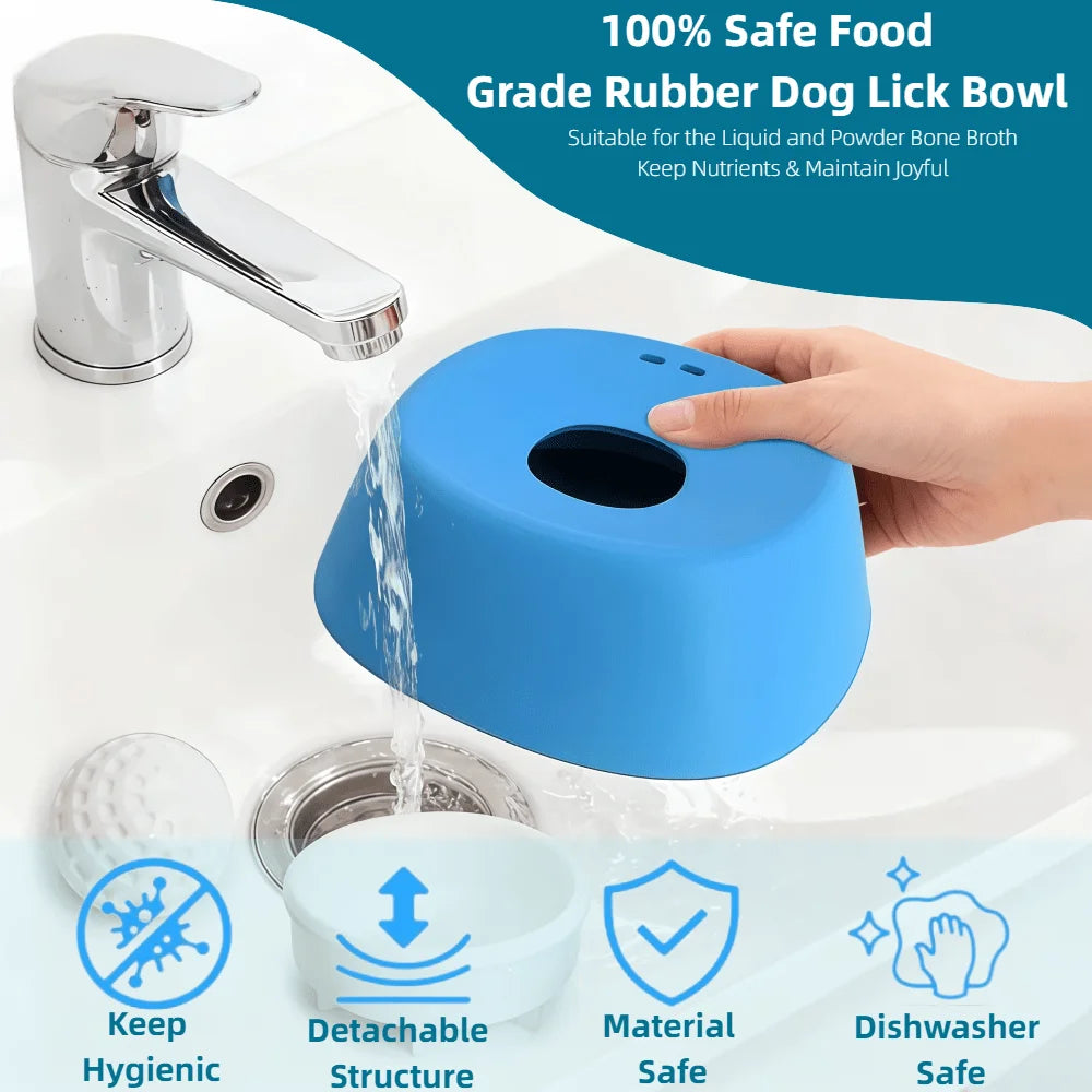 Feeder Dog Bowls For Liquid Treat AntiSlip Bone Broth Dog Lick Bowl Spillproof Dish With Rolling Ball Dog Licking Toy For Large