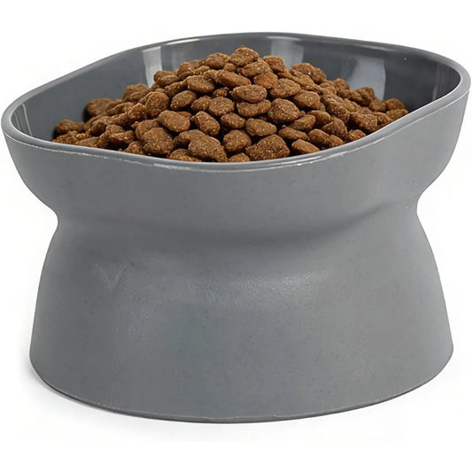 Double Sided Cat Food and Water Bowl Set for Indoor Cats Non Slip Pet Feeding Dishes with Elevated Stand for Small Dogs and Cats Anti Vomiting Slow Feeder Design Grey Color Modern Durable Ceramic Style Easy Clean Non
