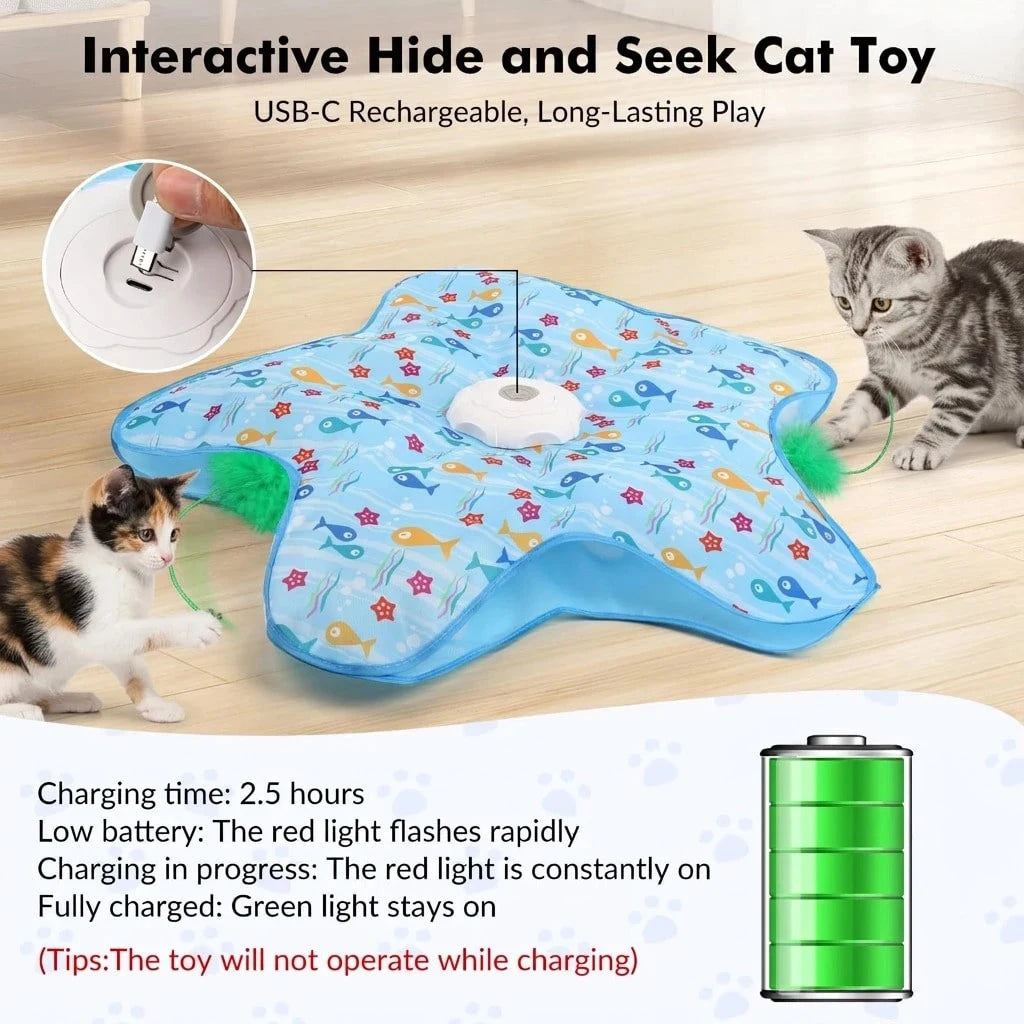 Interactive Cat Toys Rechargeable,Durable Hide And Seek Cat Toys With Moving Concealed Feathers, Squeaky Sound, Automatic Cat Kitten Toy For Indoor Cats & Kittens