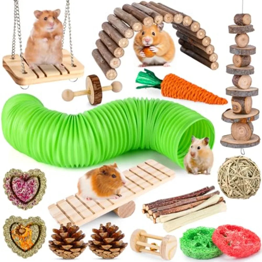 Hamster Toys Set, Guinea Pig Toys Bunny Small Animal Chewing Toy for Cage Chinchillas, Gerbils, Rats, Rabbit Rodents Teeth Care