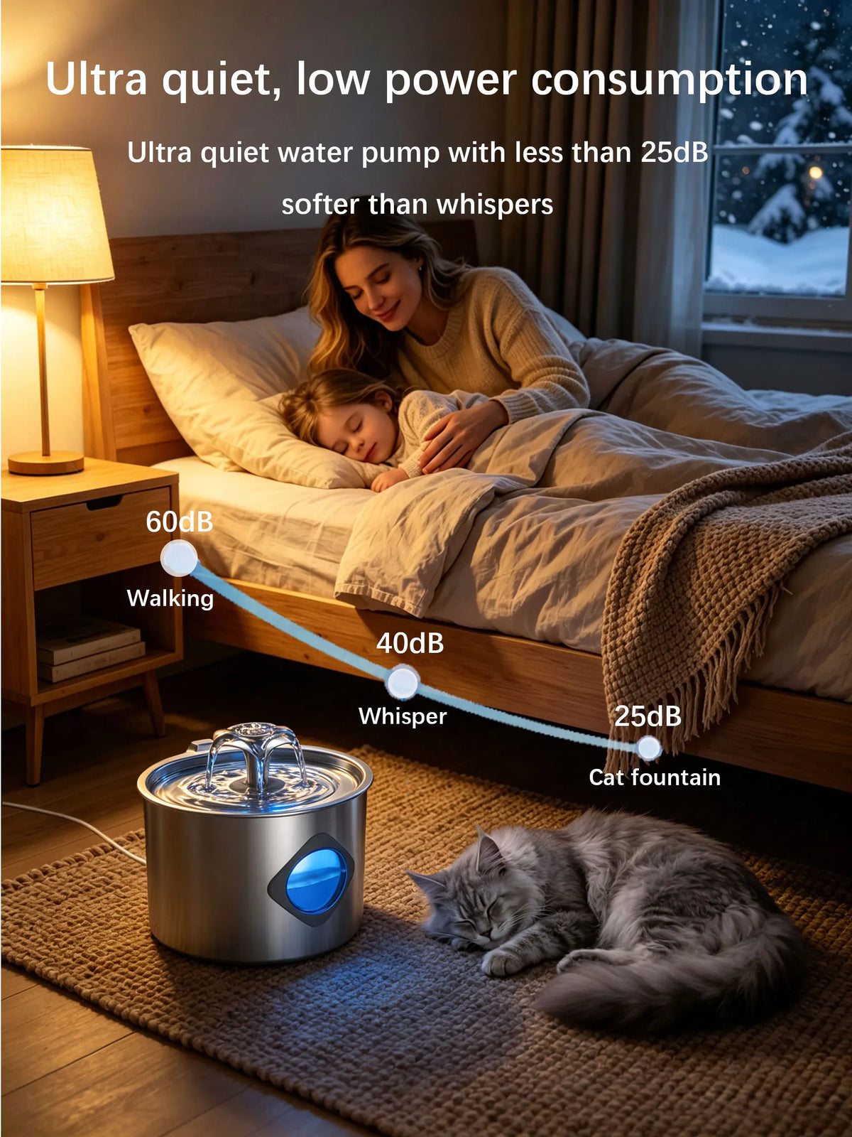 Stainless Steel Cat Water Fountain - 2.2L/74oz Cat Drinking Fountain Quiet Cat Fountain for Indoor Cats and Small Dogs, Automatic Pet Water Dispenser Keeps Fresh Water