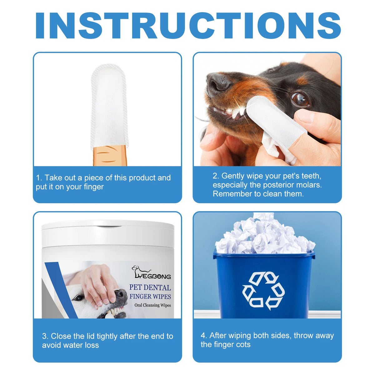 Pet Dental Finger Wipes, Dog & Cat Oral Care Finger Sleeves, Clean Teeth Remove Tartar Yellow Stains & Bad Breath