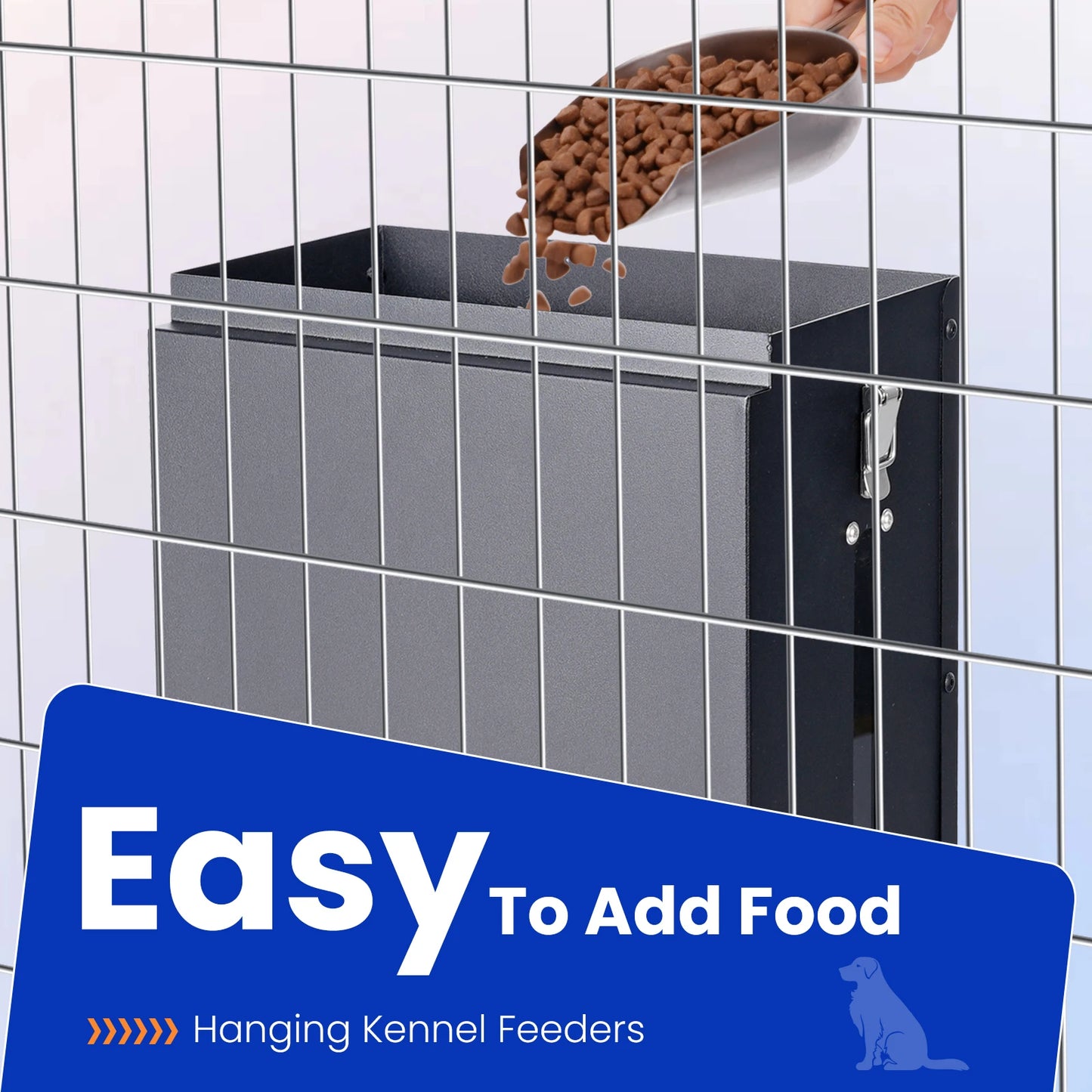 Large Stainless Steel Hanging Dog Bowl Feeder for Crate Cage - No Spill Pet Food Dispenser