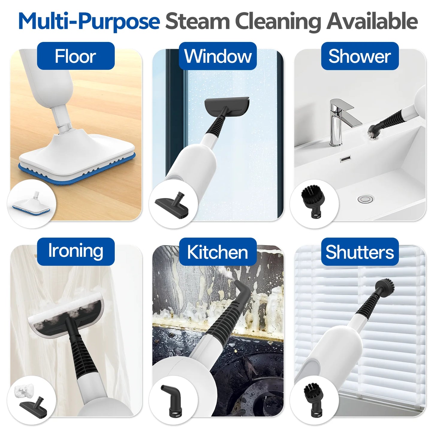 INSE F2 Steam Mop Powerful 12-in-1 Handheld Scrubbing Steam Cleaner High Temperature Detachable Steam Mop for Hardwood Carpet