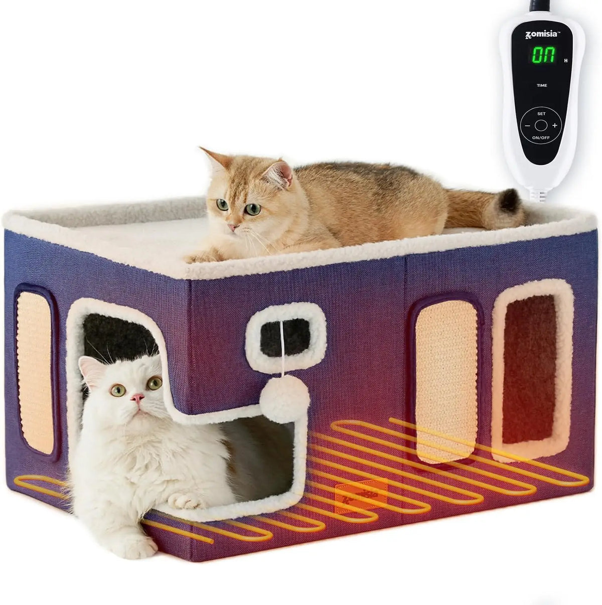 ZOMISIA Heated Cat House Bed for Indoor Cats, Cat Hideway Cube for Sleeping