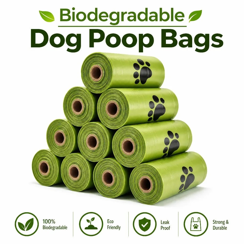 10pcs Biodegradable Dog Poop Bags Eco‑Friendly Compostable Pet Waste Bags Thick Leak‑Proof Puppy Poop Bags For Dog Walking Outdoor Travel